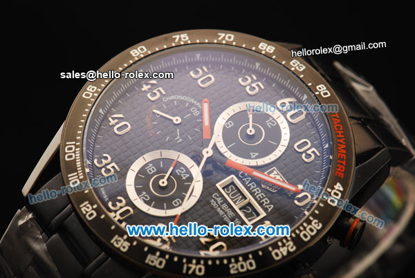 Tag Heuer Carrera Calibre 16 Automatic Movement PVD Case with Black Bezel and PVD Strap - Click Image to Close